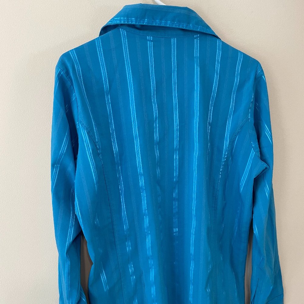 Daniali women’s XL aqua teal L/S zip-front shimmery striped blouse top - Picture 11 of 16